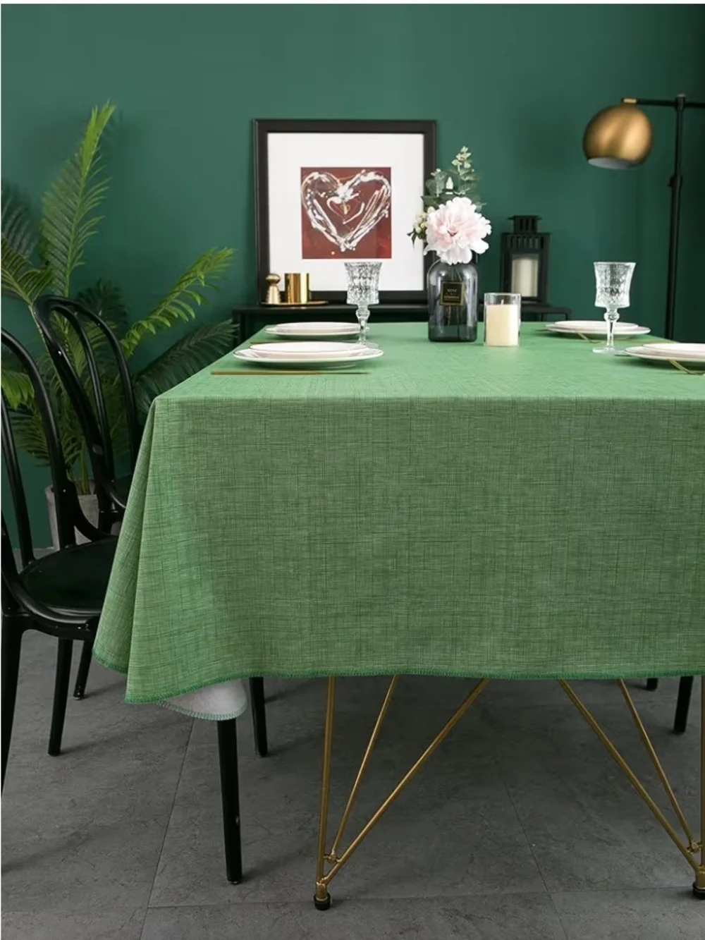 Vinyl  Green Waterproof, Wipeable Flannel Backed Tablecloth 60x84